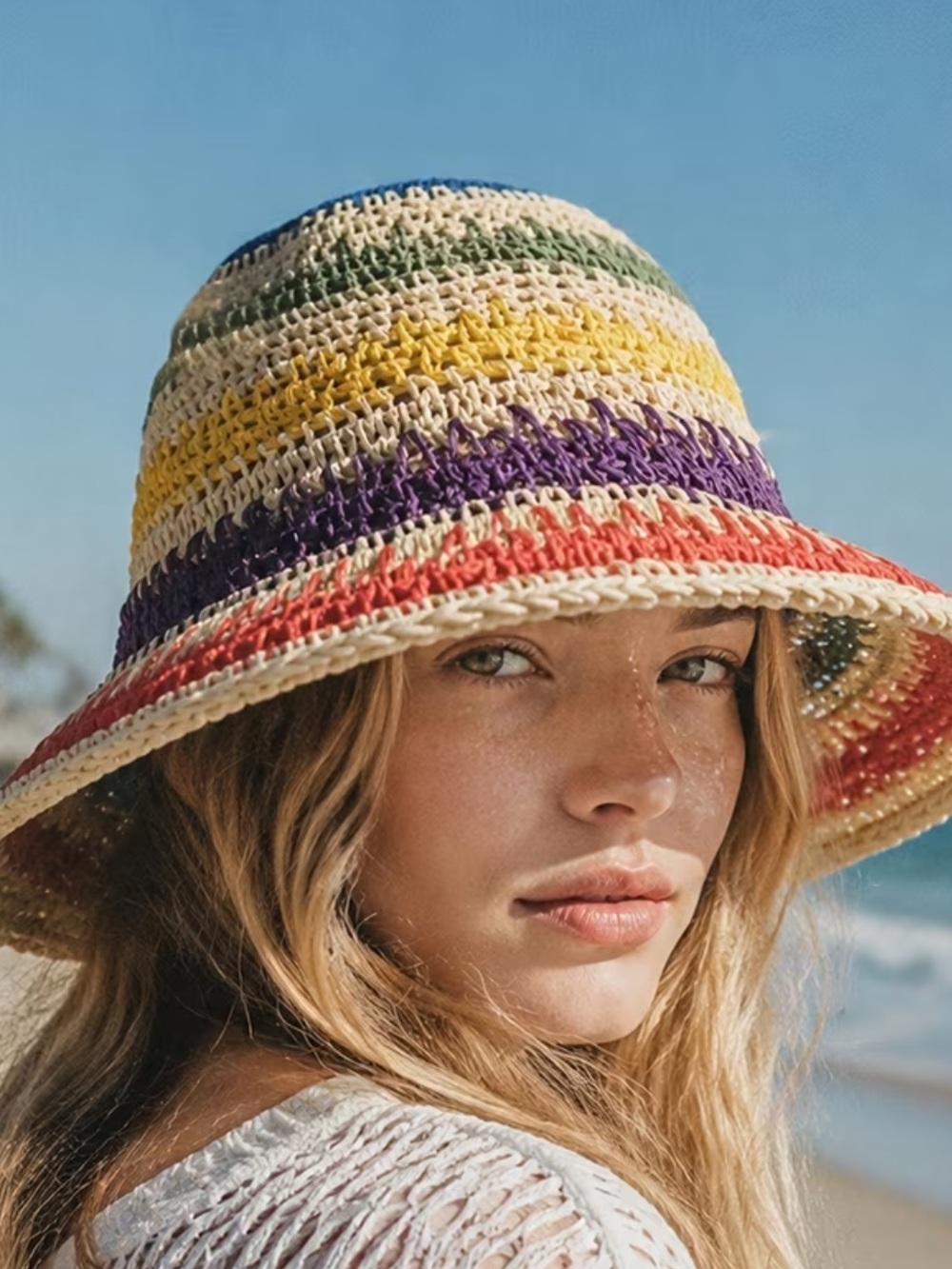 RAFFIA STRIPED 🥥 CROCHET BUCKET HAT